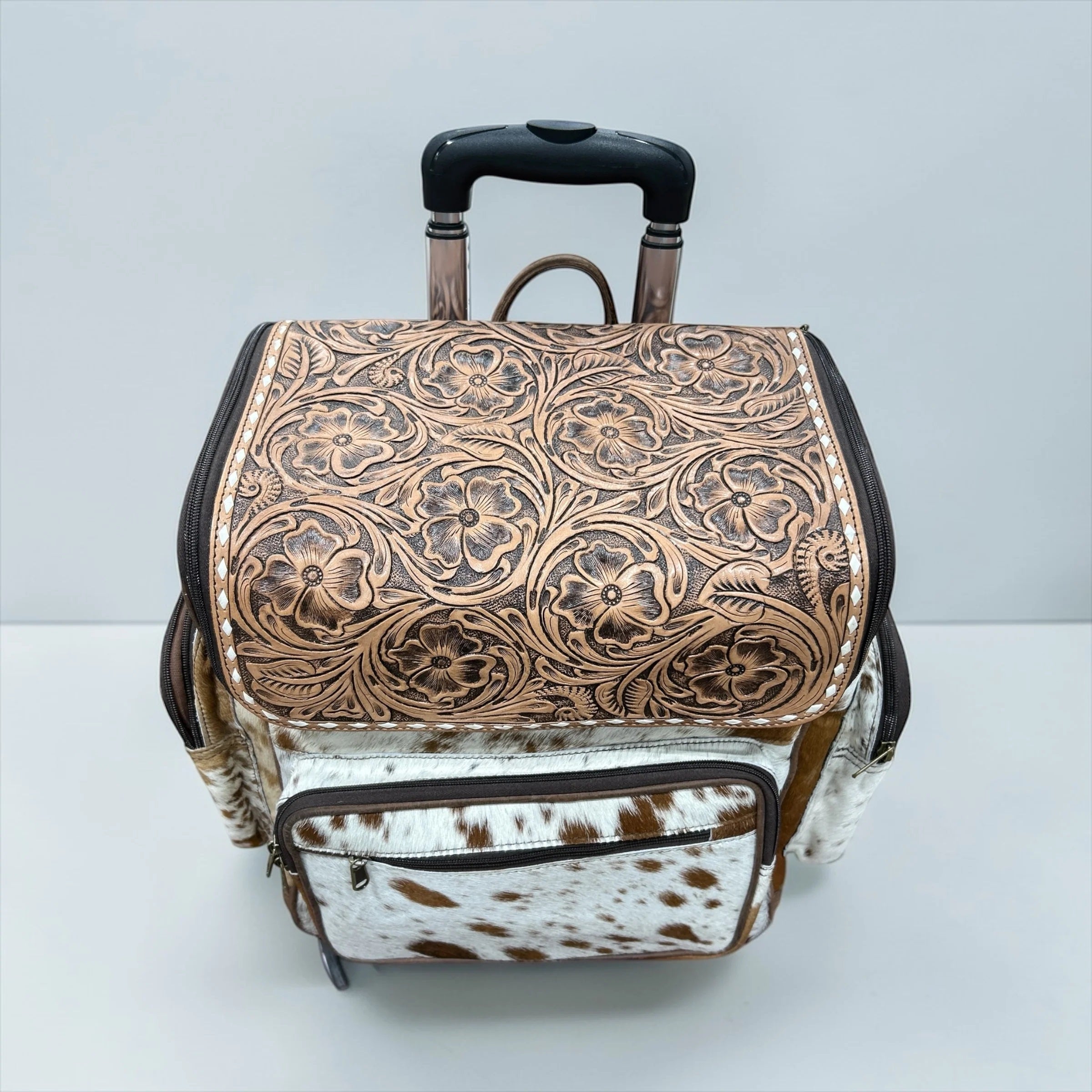 Tooled Leather & Cowhide Rolling Backpack