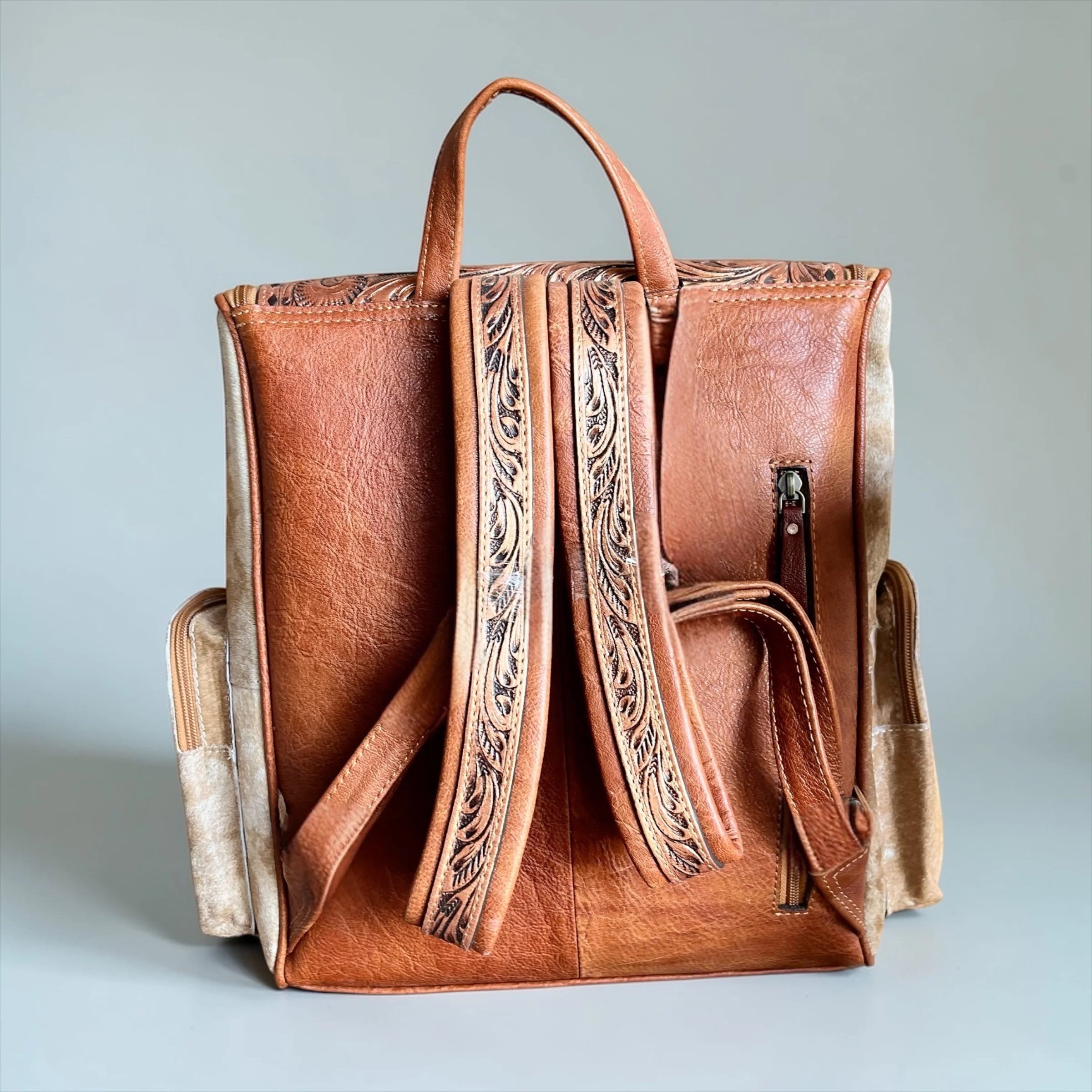 Area 51 Tooled Leather & Cowhide Backpack
