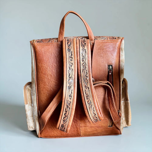 Area 51 Tooled Leather & Cowhide Backpack
