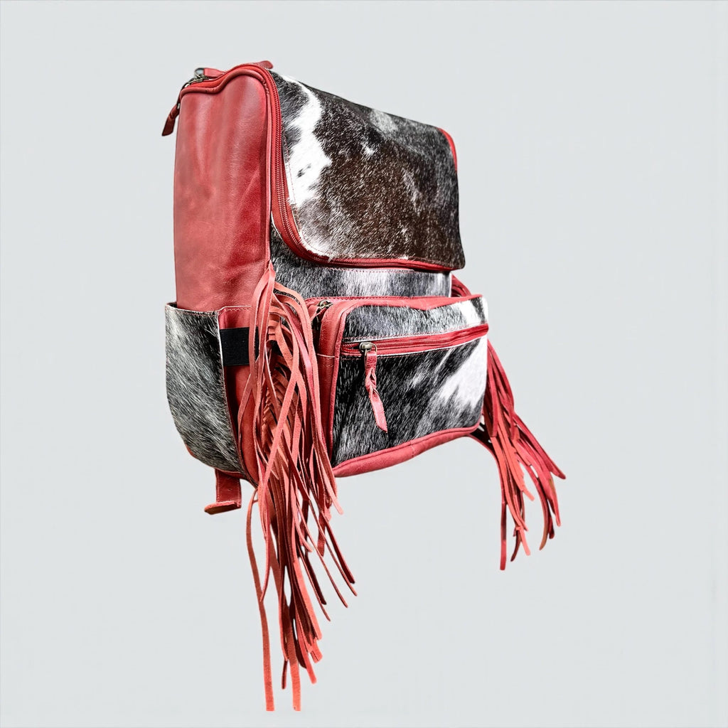 Red Cowhide & Leather Fringe Backpack