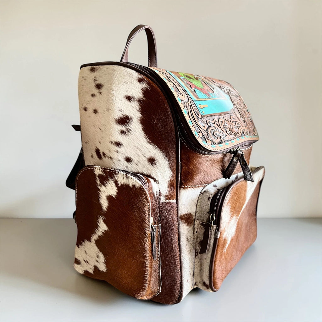 Area 51 Tooled Leather & Cowhide Backpack