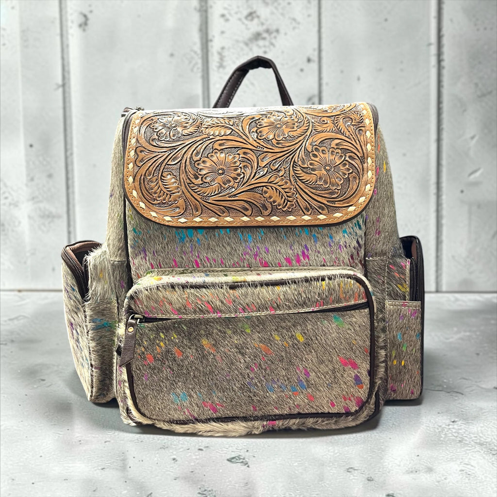 Rainbow Acid Wash Cowhide Backpack