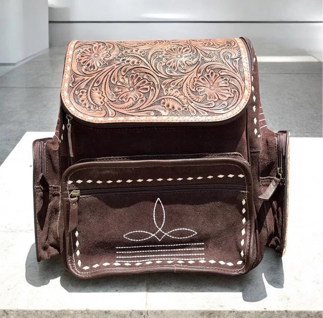 Chocolate Suede Bootstitch Backpack