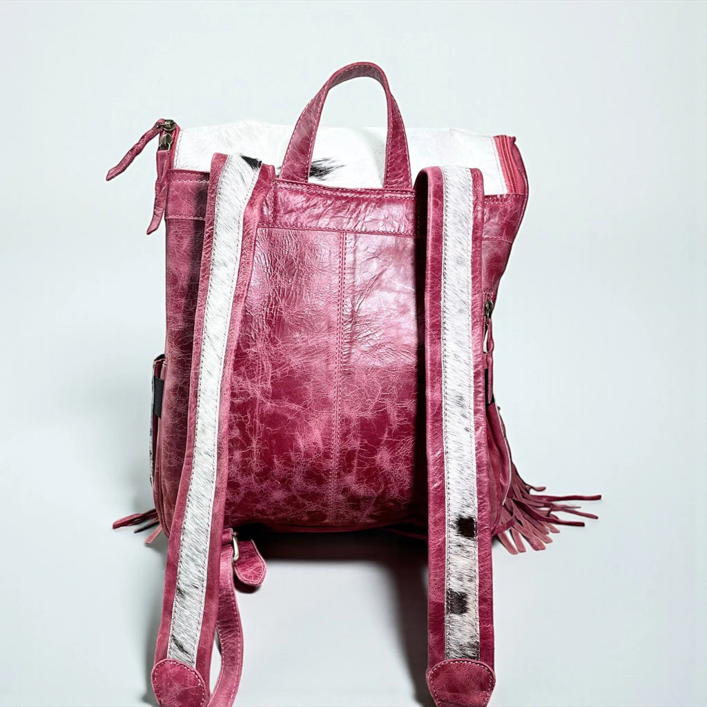 Red Cowhide & Leather Fringe Backpack