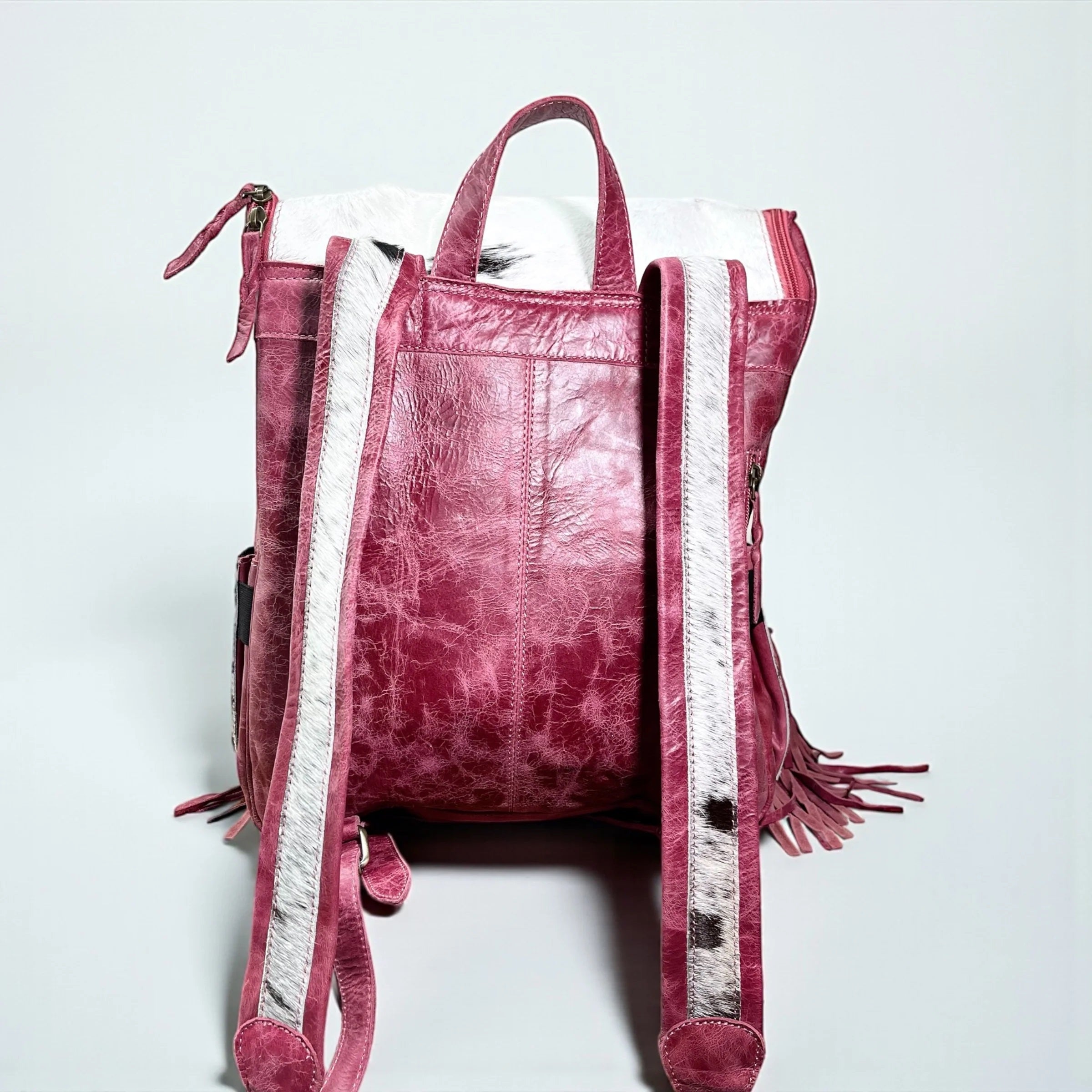Red Cowhide & Leather Fringe Backpack