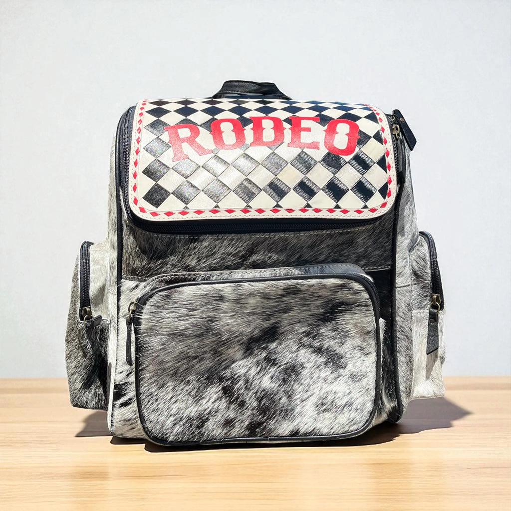 Rodeo Checker Tooled Leather & Cowhide Backpack