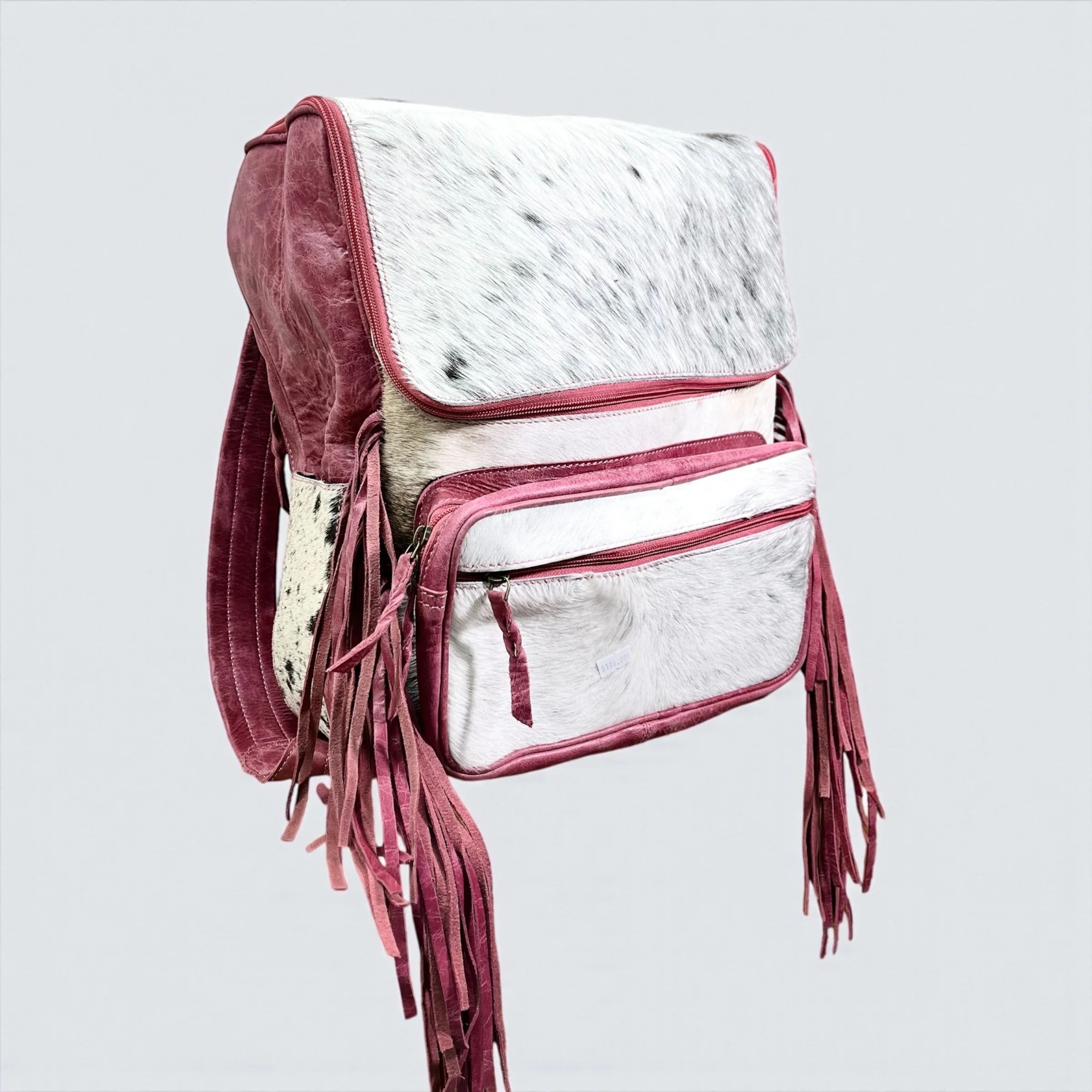 Pink Cowhide & Leather Fringe Backpack