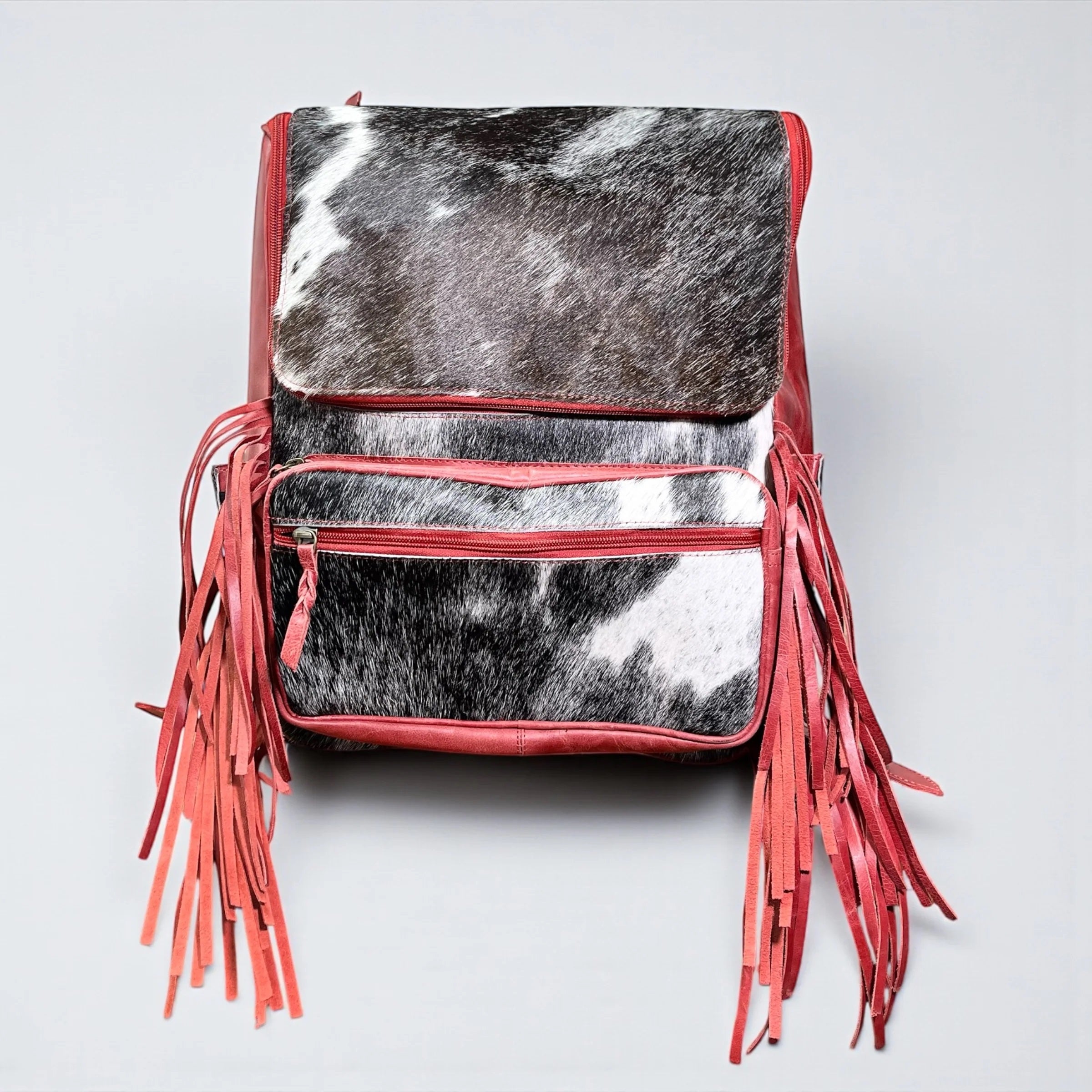 Red Cowhide & Leather Fringe Backpack