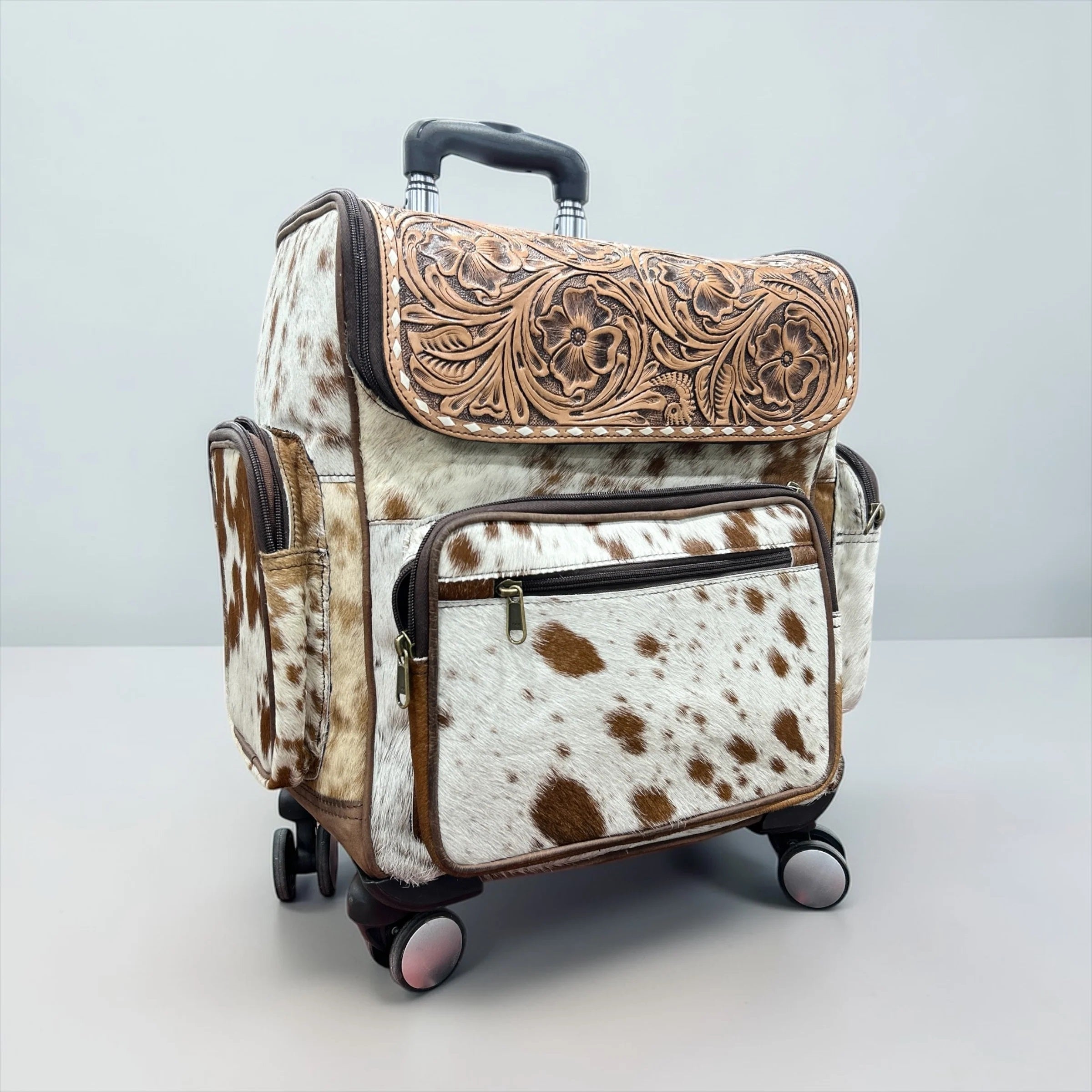 Tooled Leather & Cowhide Rolling Backpack