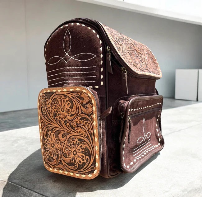 Chocolate Suede Bootstitch Backpack