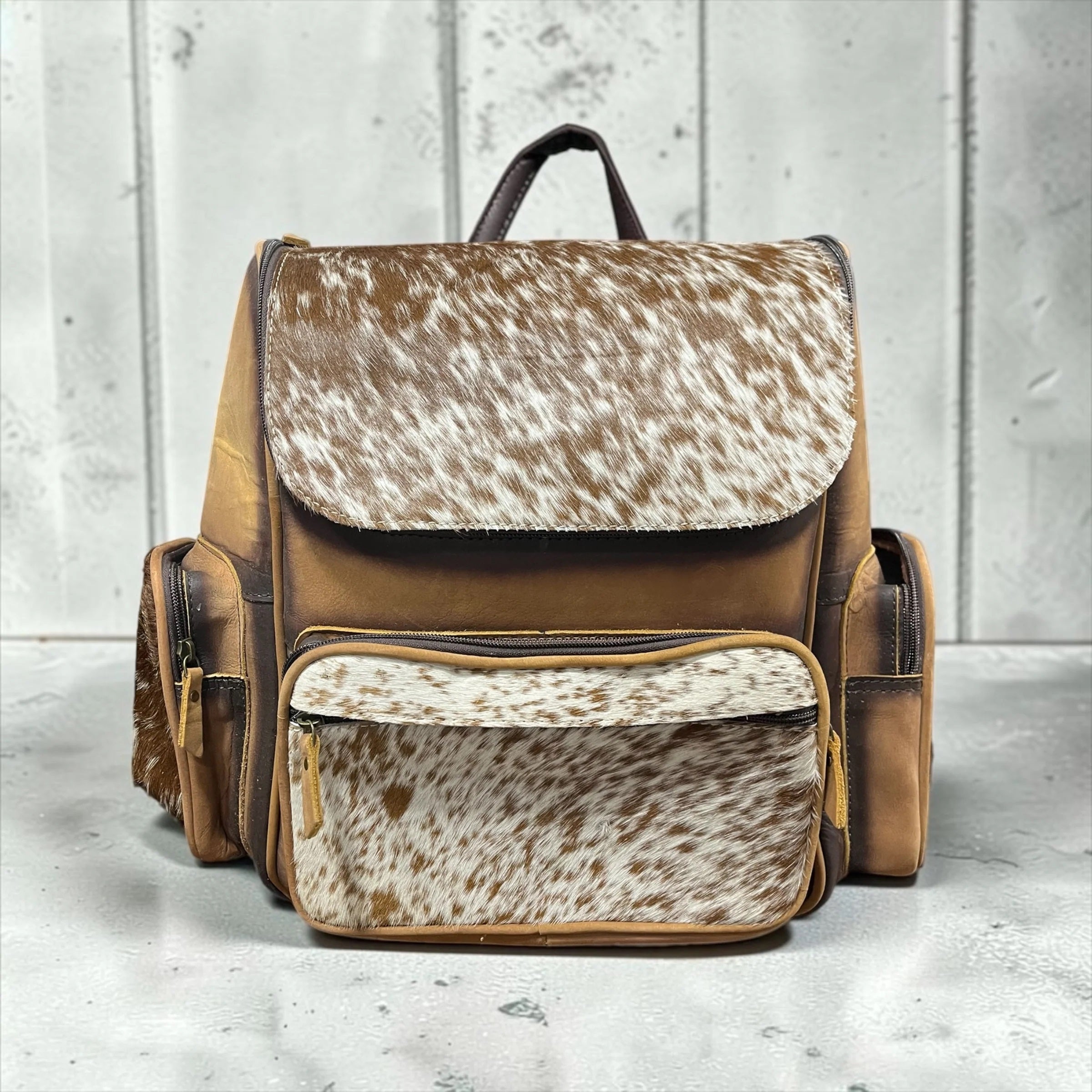 Rustic Leather & Cowhide Backpack