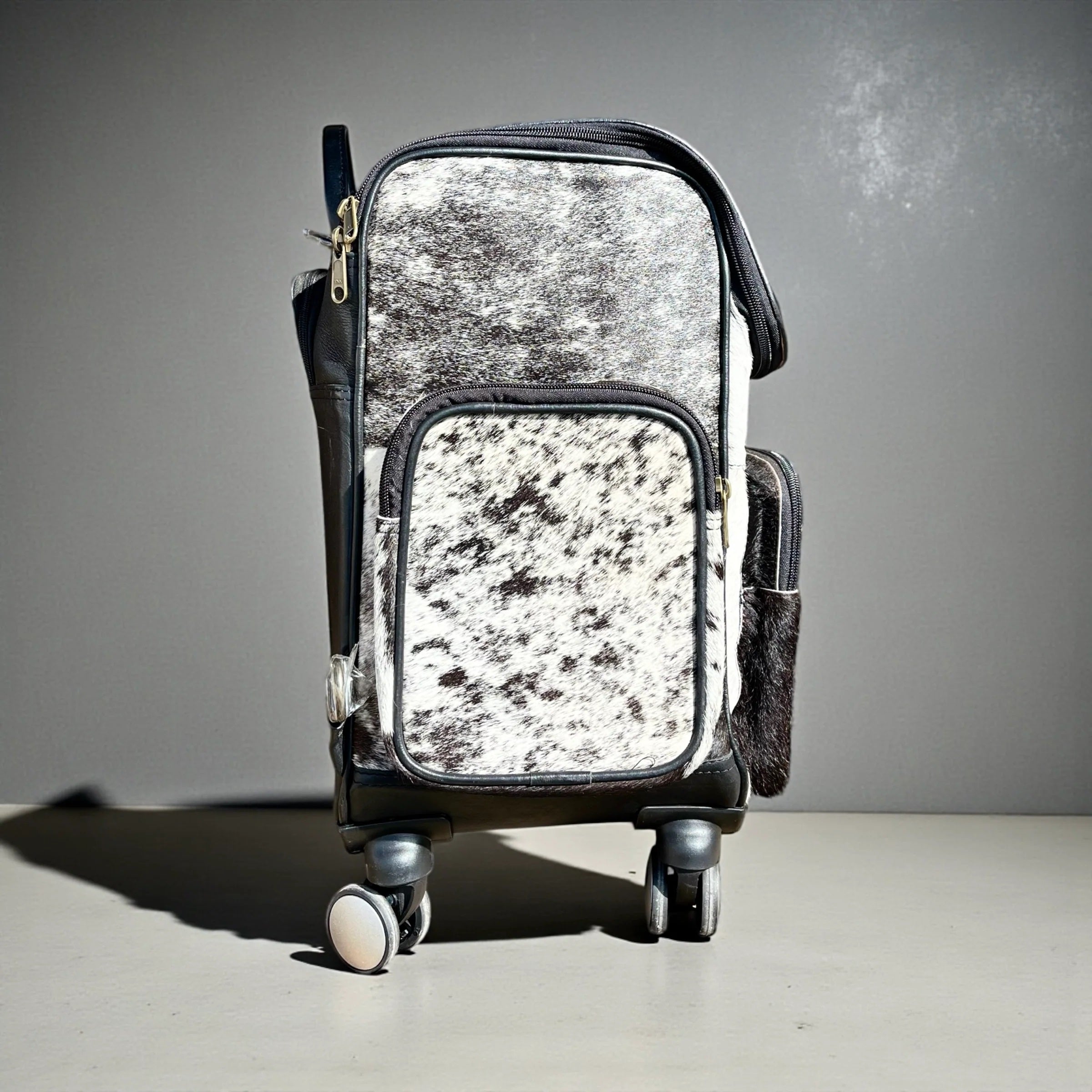 Checker Leather & Cowhide Rolling Backpack