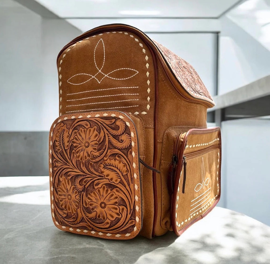 Tan Suede Bootstitch Backpack