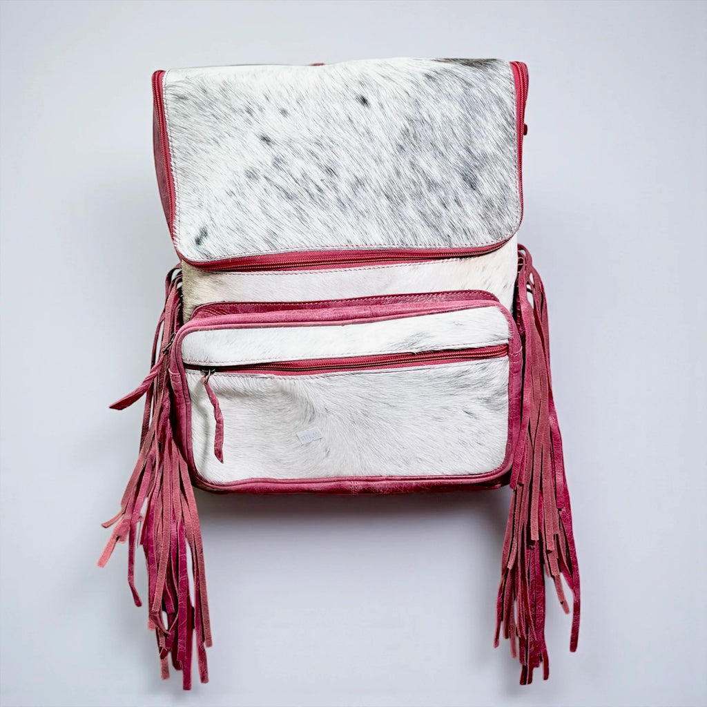 Pink Cowhide & Leather Fringe Backpack