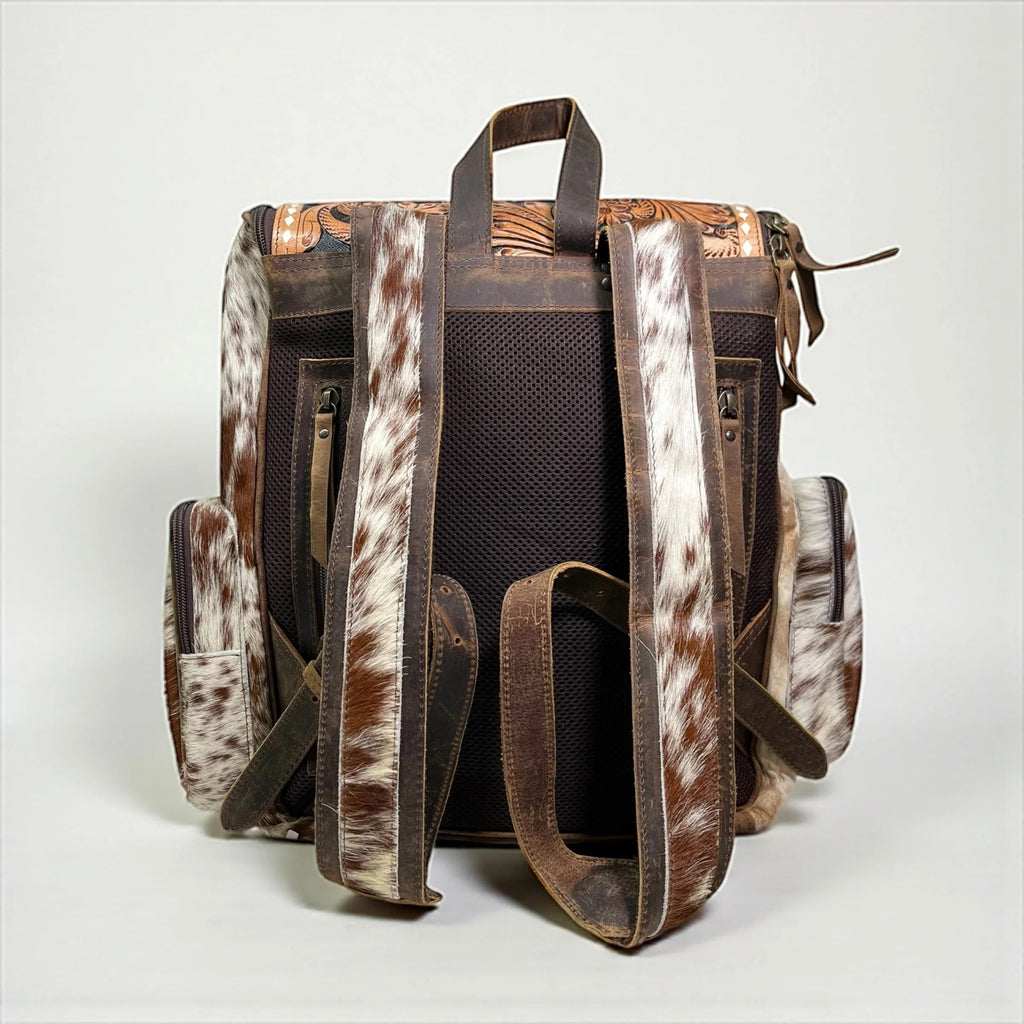 Deer Tooled Leather & Cowhide Backpack