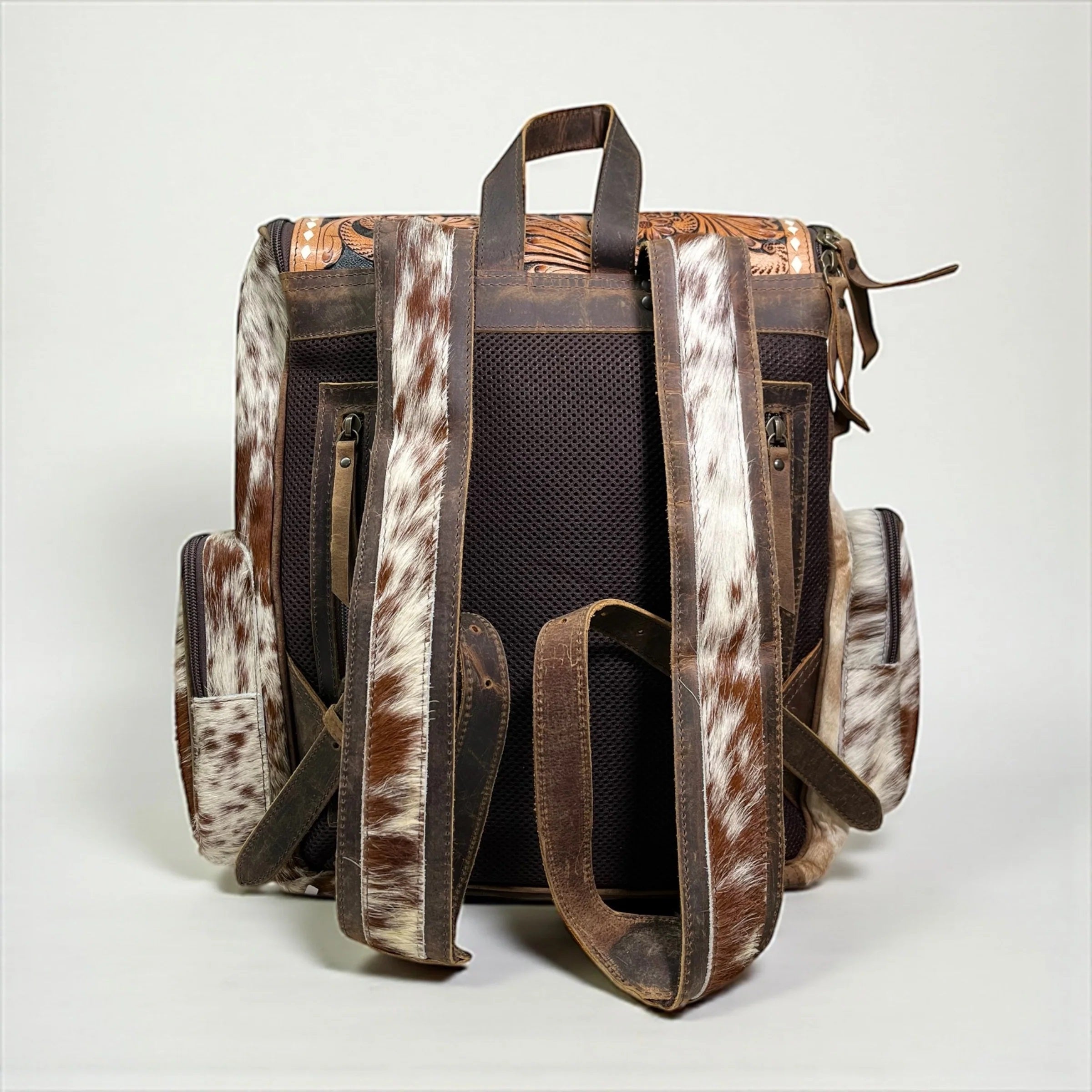 Deer Tooled Leather & Cowhide Backpack