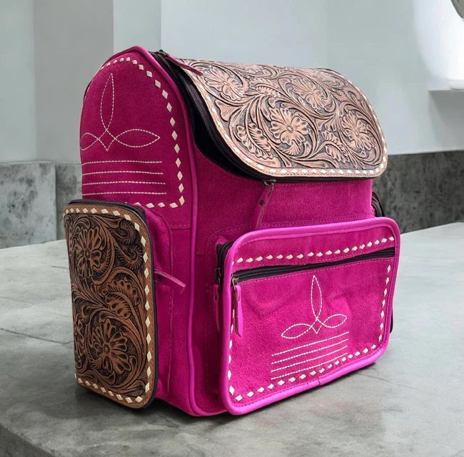 Pink Suede Bootstitch Backpack