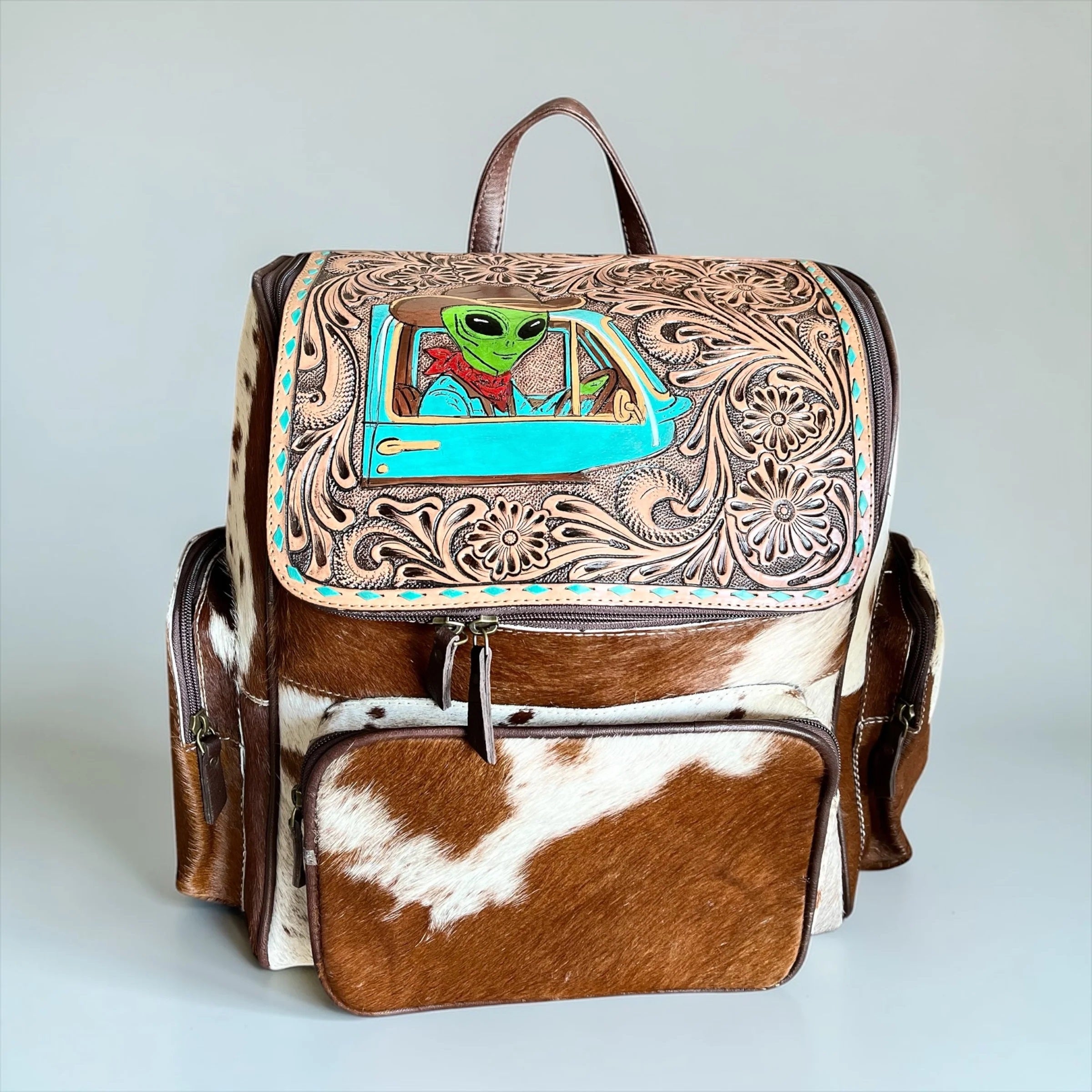 Area 51 Tooled Leather & Cowhide Backpack